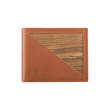Pablo wallet - Made from real wood Amazaque and smooth leather cognac