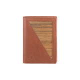 Paul wallet - Made from real wood Amazaque and smooth leather cognac
