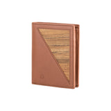 Peter wallet - Made from real wood Amazaque and smooth leather cognac