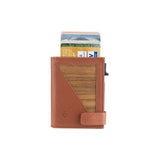 Flo wallet - without coin pocket - Made from real wood Amazaque and smooth leather cognac