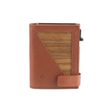 Fabio wallet - zippered coin pocket - made of real wood Amazaque and smooth leather cognac