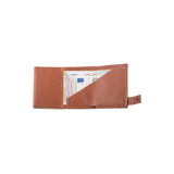 Fabio wallet - zippered coin pocket - made of real wood Amazaque and smooth leather cognac