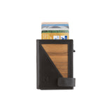 Fabio wallet - zippered coin pocket - made of real wood Amazaque and smooth black leather