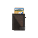 Fabio wallet - zippered coin pocket - made of real smoked oak wood and black smooth leather