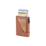 Fin wallet - button coin pocket - made of real wood Amazaque and smooth leather cognac
