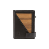 Fin wallet - button coin pocket - made of real wood Amazaque and smooth leather black