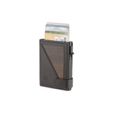 Fin wallet - button coin pocket - made of real smoked oak wood and black smooth leather