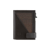 Fin wallet - button coin pocket - made of real smoked oak wood and black smooth leather