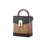 Lara handbag - Made from real wood Amazaque and smooth leather wine red