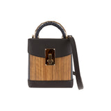Lara handbag - Made from real wood Amazaque and smooth leather navy blue