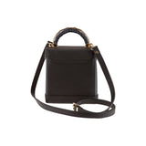 Lara handbag - Made from real wood Amazaque and smooth leather navy blue