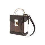 Lara handbag - Made from real wood Amazaque and smooth leather white