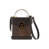 Lara handbag - Made from real wood Amazaque and smooth leather white