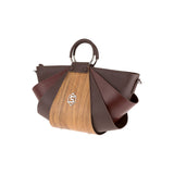 Amy handbag - Made from real wood Amazaque and smooth leather brown