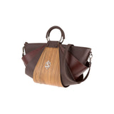 Amy handbag - Made from real wood Amazaque and smooth leather brown