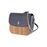 Laura handbag - Made from genuine Amazaque wood and Saffiano leather navy blue