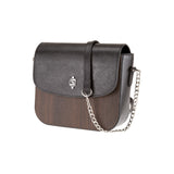 Laura handbag - Made from real smoked oak wood and black Saffiano leather