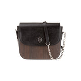 Laura handbag - Made from real smoked oak wood and black Saffiano leather