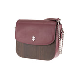 Laura handbag - Made from real smoked oak wood and wine-red Saffiano leather