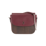 Laura handbag - Made from real smoked oak wood and wine-red Saffiano leather