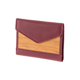Linda wallet - Made from real wood Amazaque and smooth leather wine red
