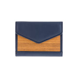 Linda wallet - Made from real wood Amazaque and smooth leather navy blue