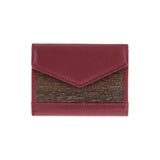 Linda wallet - Made from real smoked oak wood and smooth leather wine red