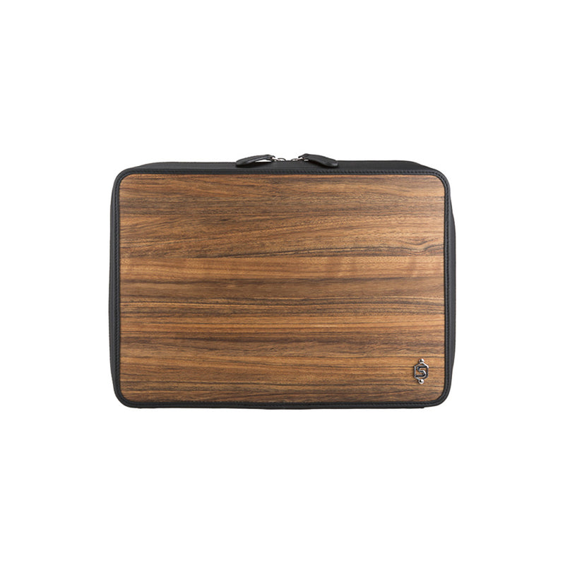 Leo 13" Laptoptasche - Gefertigt aus dem Echtholz Amazaque und Rindleder schwarz