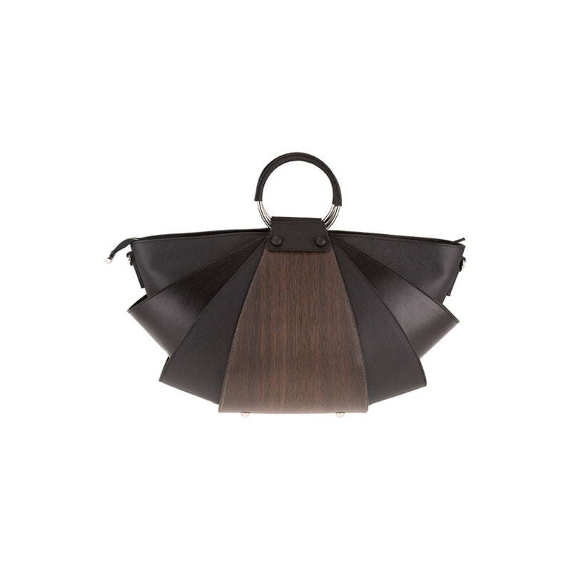 Amy Handtasche - Gefertigt aus dem Echtholz Räuchereiche und Glattleder schwarz