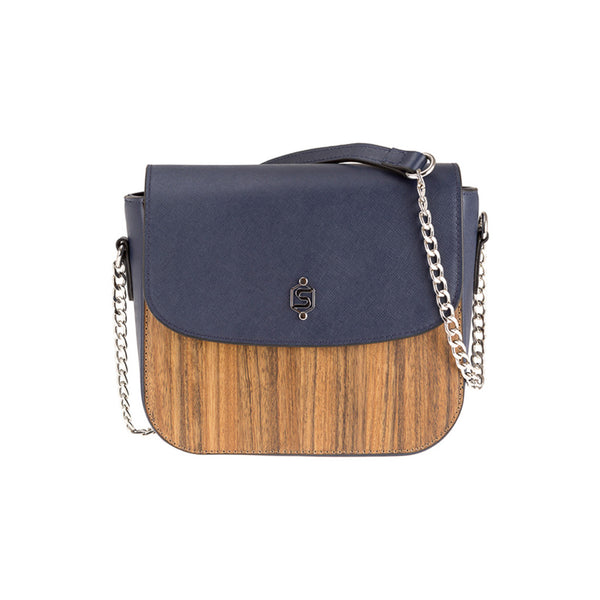 Laura Handtasche - Gefertigt aus dem Echtholz Amazaque und Saffiano-Leder marineblau